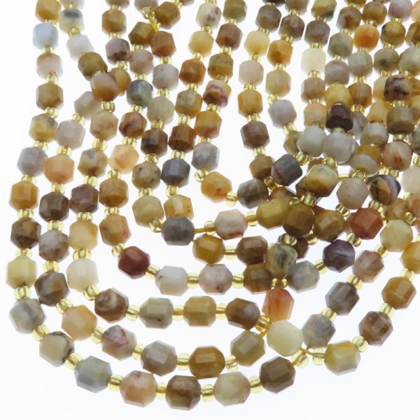 Agat bambusowy fasetowany - wielościany 6 mm (sznur)