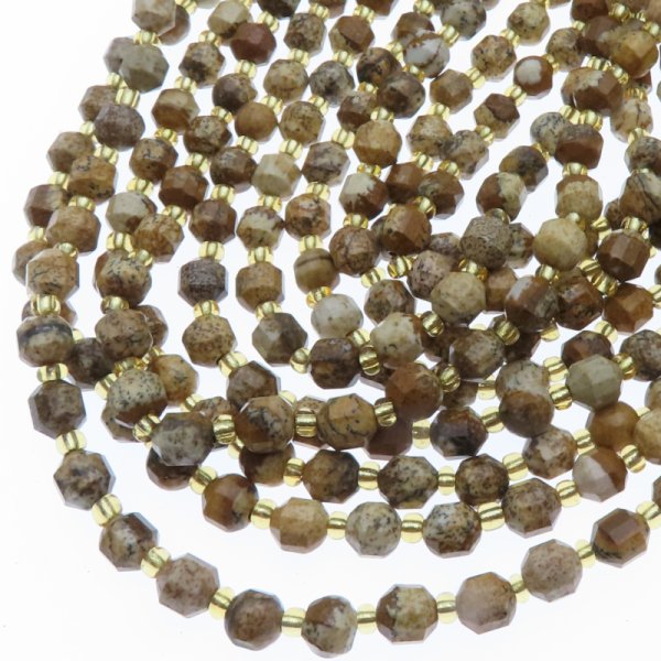 Agat picture stone (obrazkowy) fasetowany - wielościany 6 mm (sznur)