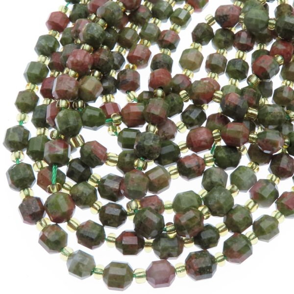 Unakit (Unakite) fasetowany - wielościany 6 mm (sznur)