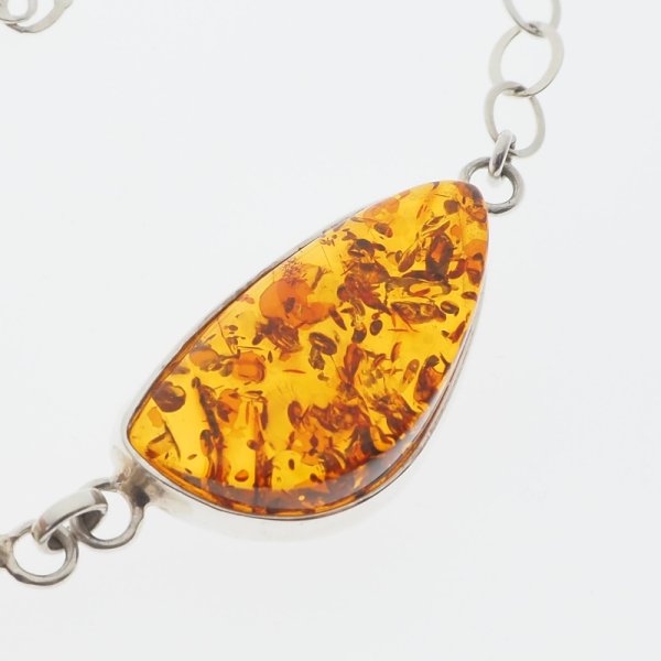 Bursztyn koniakowy z łuskami i srebro - naszyjnik
