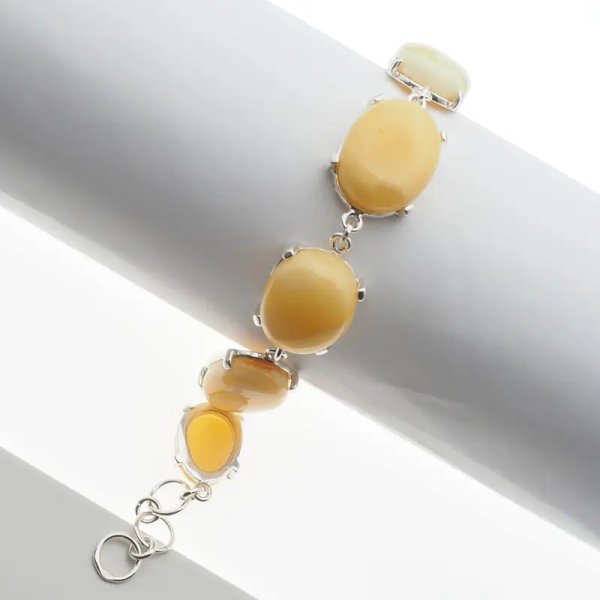 Bursztyn mleczny i srebro - bransoletka