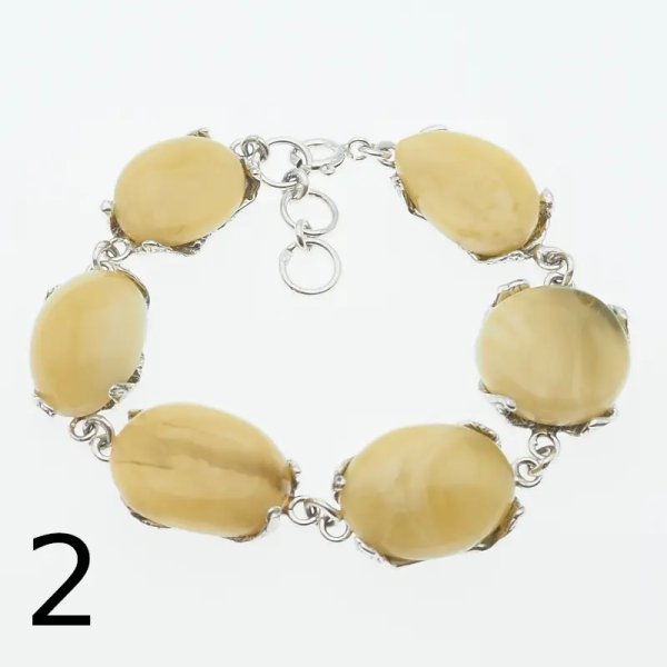 Bursztyn mleczny i srebro oksydowane - bransoletka (2 warianty do wyboru)