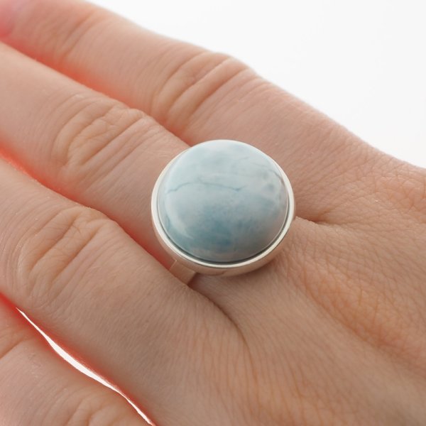 Larimar i srebro - pierścionek okrągły - (rozmiar jubilerski 15 i 16) +/- 2 rozmiary regulacji (2 kamienie do wyboru)