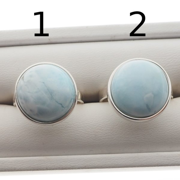 Larimar i srebro - pierścionek okrągły - (rozmiar jubilerski 15 i 16) +/- 2 rozmiary regulacji (2 kamienie do wyboru)