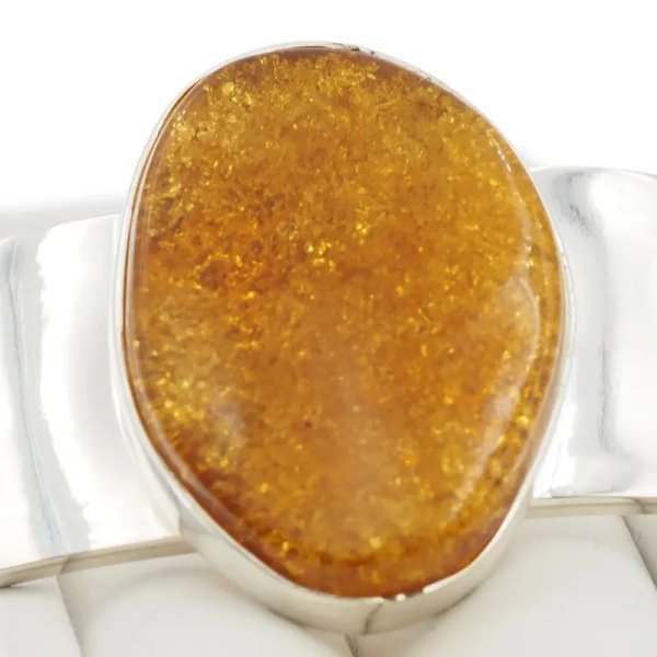 Bursztyn koniakowy z łuskami i srebro - bransoleta sztywna prostokąt