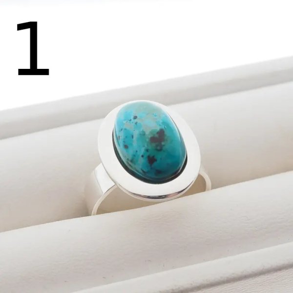 Chryzokola i srebro  - pierścionek owal (Rozmiar Jubilerski 14) z regulacją