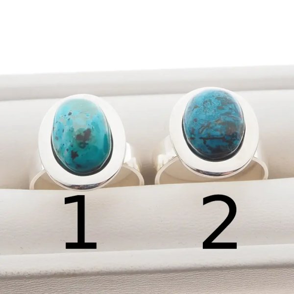 Chryzokola i srebro  - pierścionek owal (Rozmiar Jubilerski 14) z regulacją