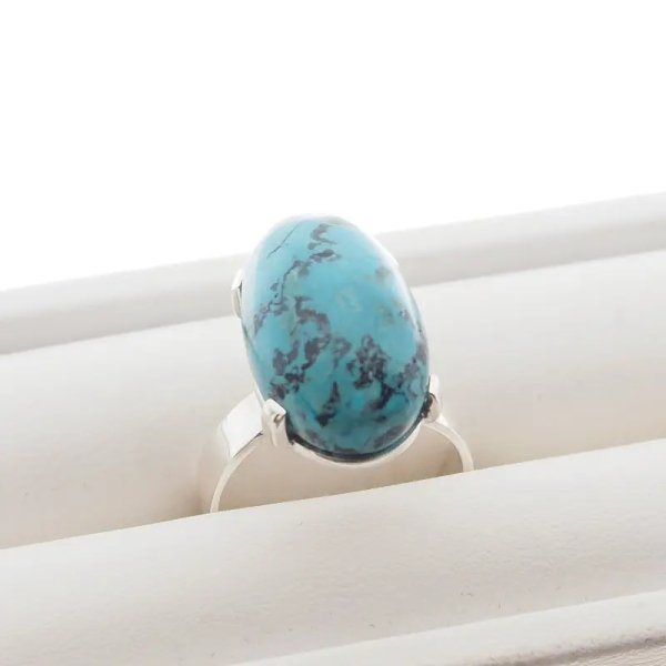 Chryzokola i srebro  - pierścionek owal (Rozmiar Jubilerski 15) z regulacją (różne kamienie do wyboru)