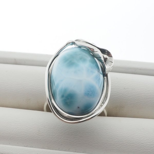Larimar i srebro oksydowane - pierścionek owal (Rozmiar Jubilerski 17) z regulacją