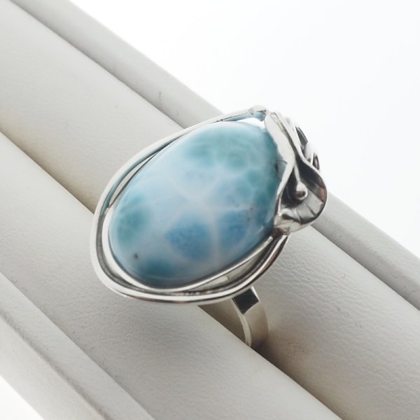 Larimar i srebro oksydowane - pierścionek owal (Rozmiar Jubilerski 17) z regulacją