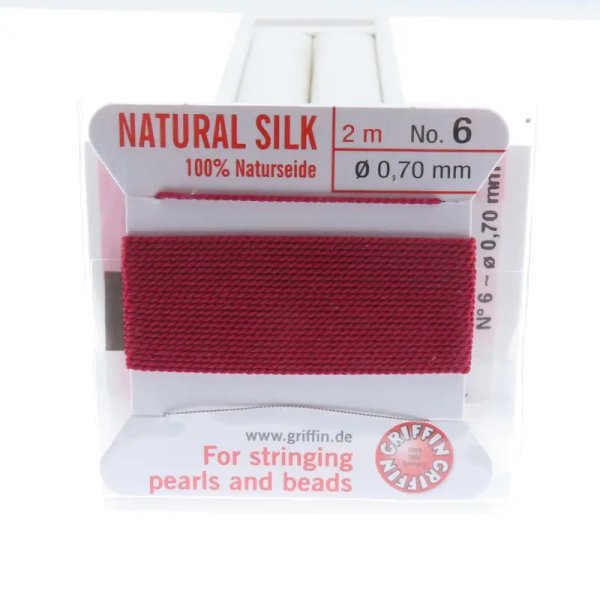 Nici Jedwabne bordowe z igłą - 0,7 mm/2 metry