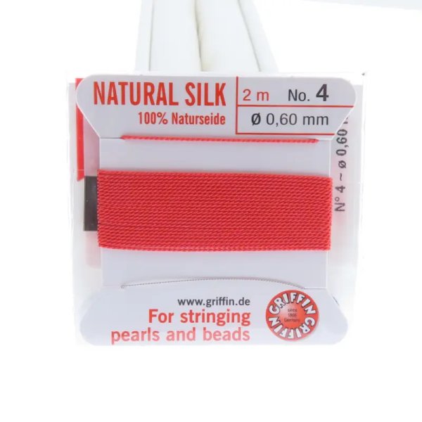 Nici Jedwabne czerwone (coral) z igłą - 0,6 mm /2 metry