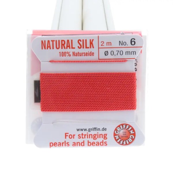 Nici Jedwabne czerwone (coral) z igłą - 0,7 mm /2 metry