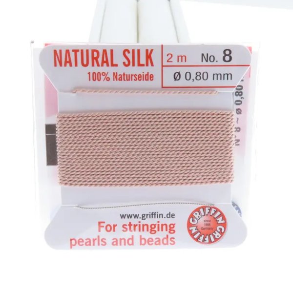 Nici Jedwabne jasno różowe z igłą - 0,8 mm /2 metry