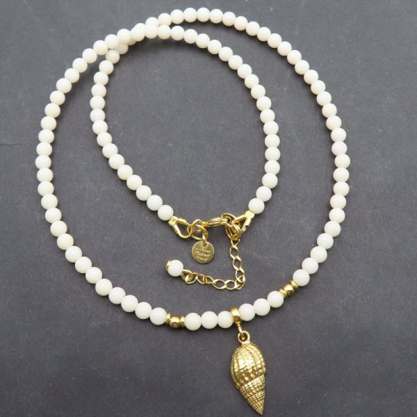 Biały koral i srebro złocone  - naszyjnik 44 cm + regulacja