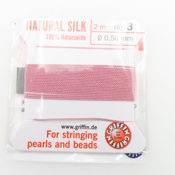 Nici Jedwabne ciemno różowe z igłą - 0,5 mm /2 metry