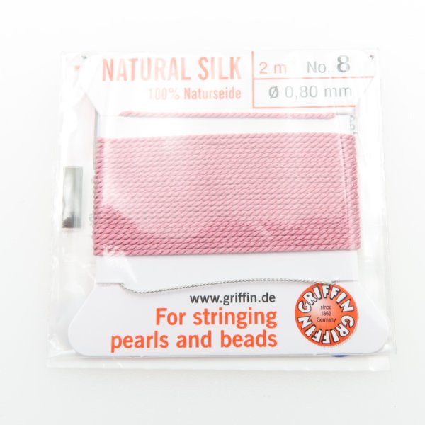 Nici Jedwabne ciemno różowe z igłą - 0,8 mm /2 metry