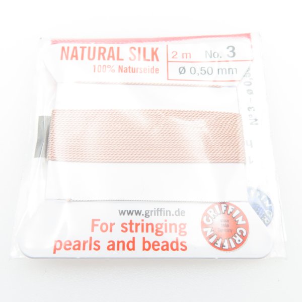 Nici Jedwabne jasno różowe z igłą - 0,5 mm /2 metry