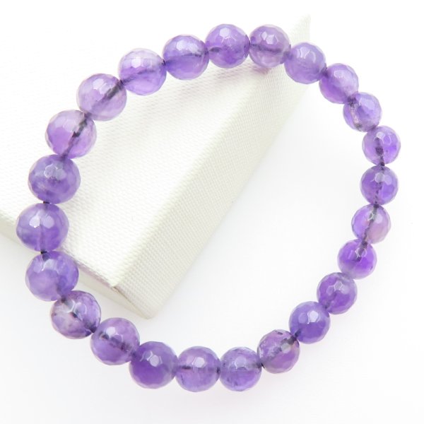 Ametyst fasetowany - kulki 8 mm - bransoleta 18 cm