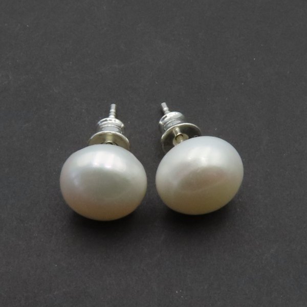 Perła biała i srebro - kolczyki sztyfty - okrągłe 6, 8, 10 mm (para)