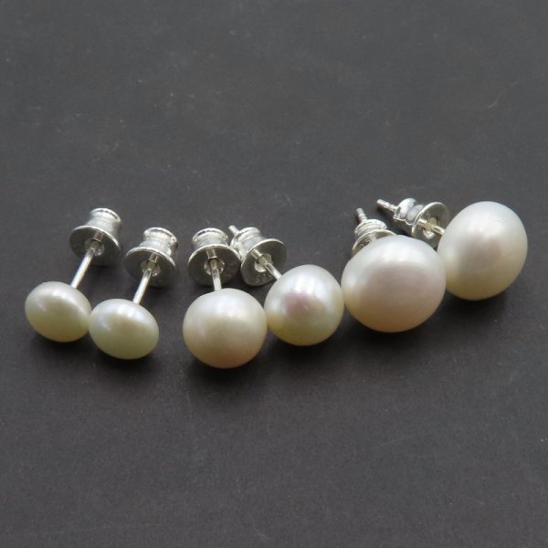 Perła biała i srebro - kolczyki sztyfty - okrągłe 6, 8, 10 mm (para)