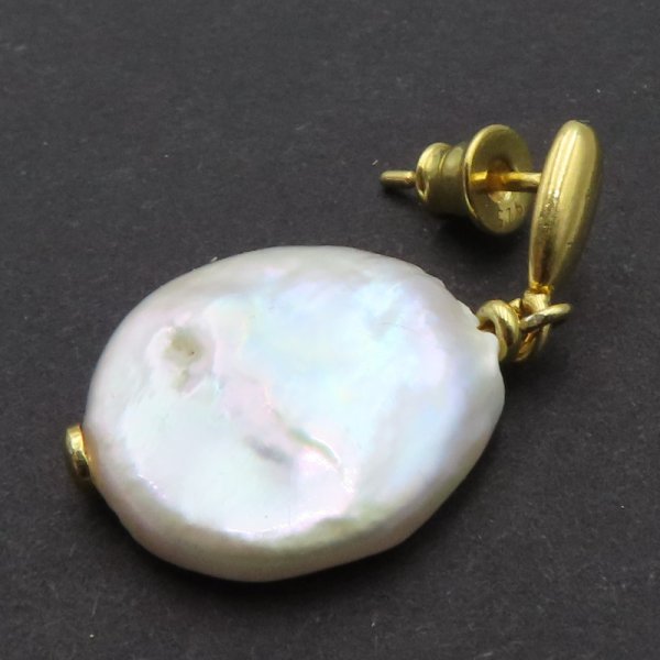 Perła fioletowa Keshi i srebro złocone - kolczyki okrągłe (para)