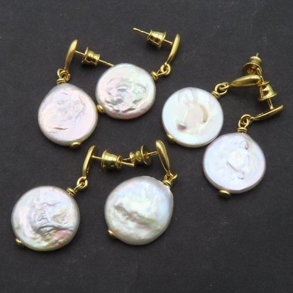 Perła fioletowa Keshi i srebro złocone - kolczyki okrągłe (para)