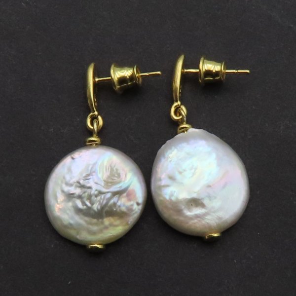 Perła fioletowa Keshi i srebro złocone - kolczyki okrągłe (para)