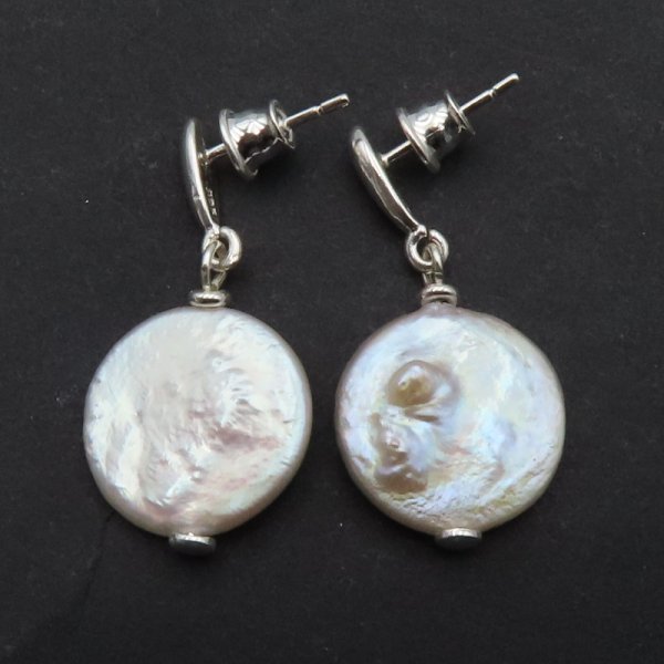 Perła fioletowa Keshi i srebro - kolczyki okrągłe (para)