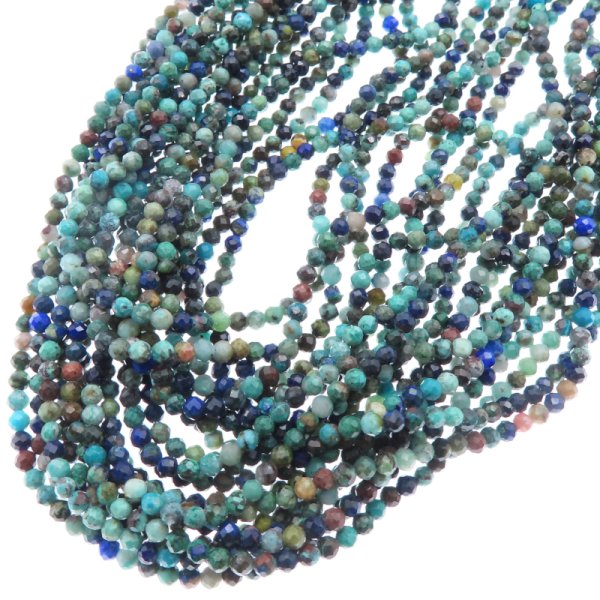 Chryzokola azuryt fasetowane kulki 2,5 mm – sznur ok. 38 cm