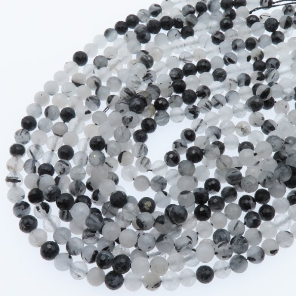 Kwarc rutylowy czarny kula fasetowana 6 mm – sznur ok. 37 cm