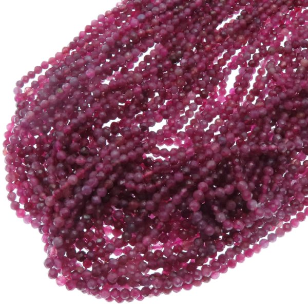 Turmalin Rubelit fasetowany kulki 3mm (sznurek)