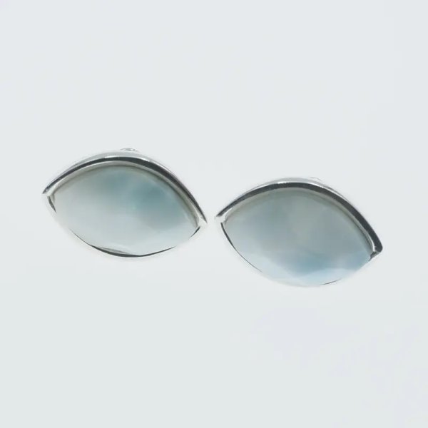 Larimar fasetowana markiza w srebrze - kolczyki sztyfty