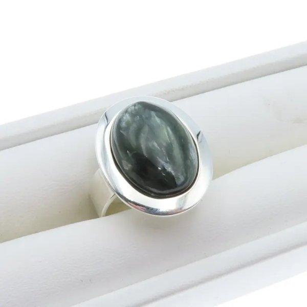 Serafinit (Klinochlor) owal w srebrze - pierścionek (Rozmiar Jubilerski 17) z regulacją