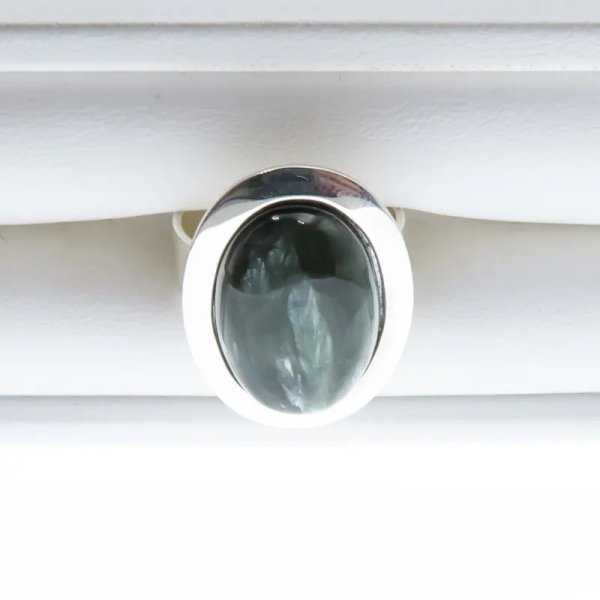 Serafinit (Klinochlor) owal w srebrze - pierścionek (Rozmiar Jubilerski 17) z regulacją