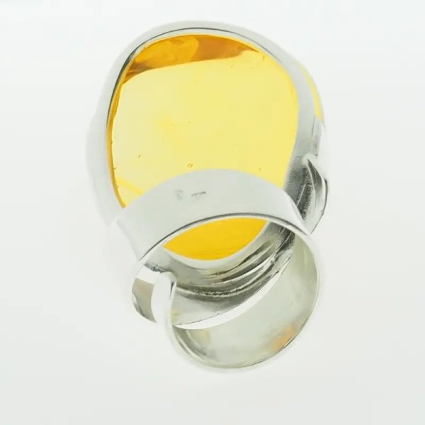 Przezroczysty Bursztyn i srebro - pierścionek regulowany (Rozmiar Jubilerski 12)