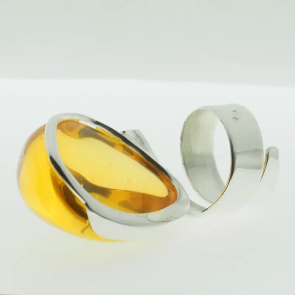 Przezroczysty Bursztyn i srebro - pierścionek regulowany (Rozmiar Jubilerski 12)