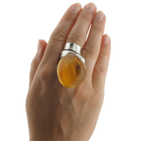 Przezroczysty Bursztyn i srebro - pierścionek regulowany (Rozmiar Jubilerski 12)