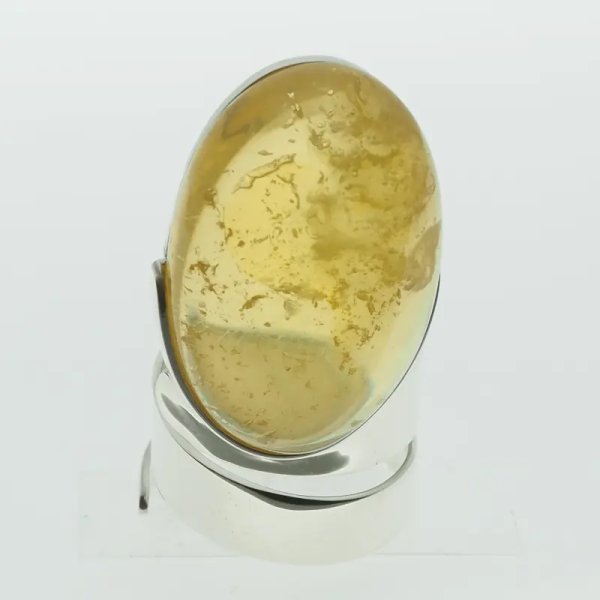Przezroczysty Bursztyn owalny i srebro - pierścionek regulowany (Rozmiar Jubilerski 17)