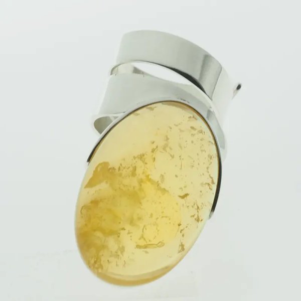 Przezroczysty Bursztyn owalny i srebro - pierścionek regulowany (Rozmiar Jubilerski 17)