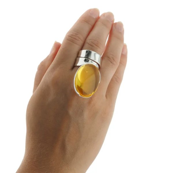 Przezroczysty Bursztyn owalny i srebro - pierścionek regulowany (Rozmiar Jubilerski 17)