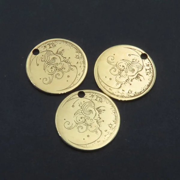 Srebro Ag złocone - blaszka księżyc i słońce 14mm