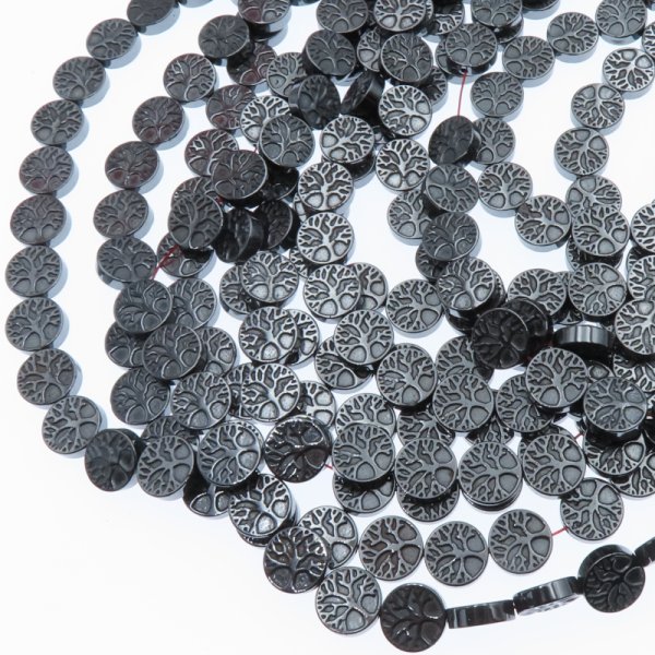 Hematyt grafitowy drzewko szczęścia 10 mm – sznur ok. 40,5 cm