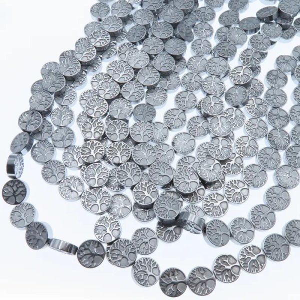 Hematyt srebrny drzewko szczęścia 10 mm – sznur ok. 40 cm