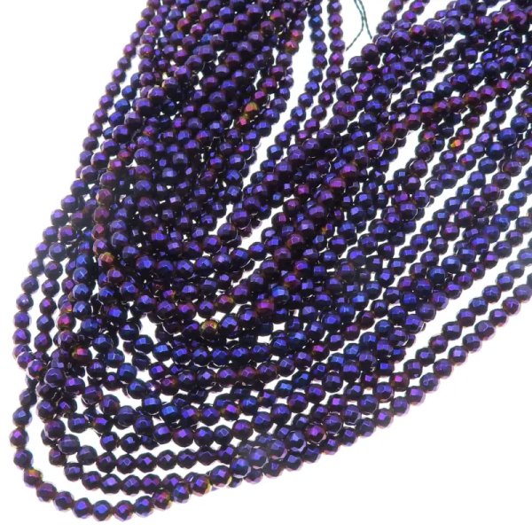 Hematyt fioletowy fasetowany kulki 3 mm – sznur ok. 40 cm