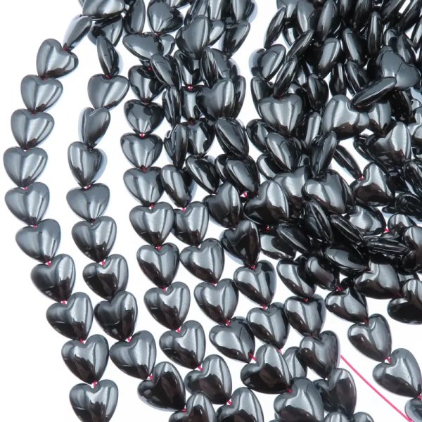 Hematyt grafitowy serce 12 mm – sznur ok. 40 cm