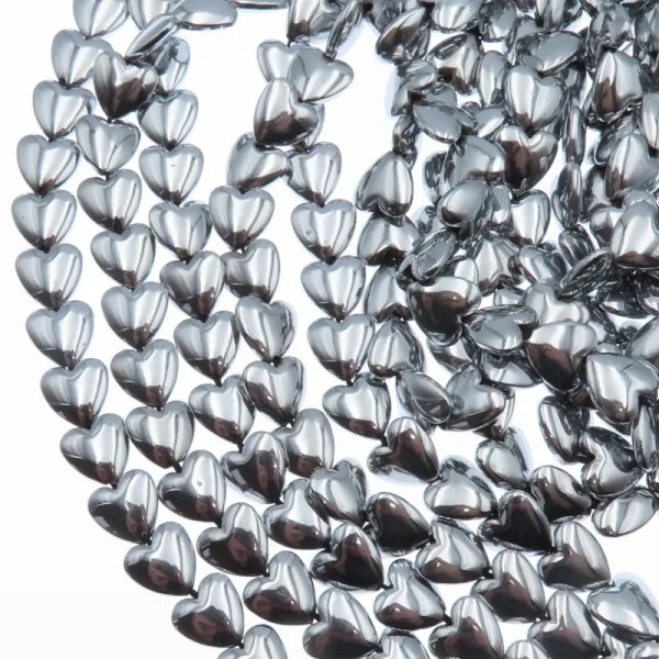 Hematyt srebrny serce 12 mm – sznur ok. 40 cm