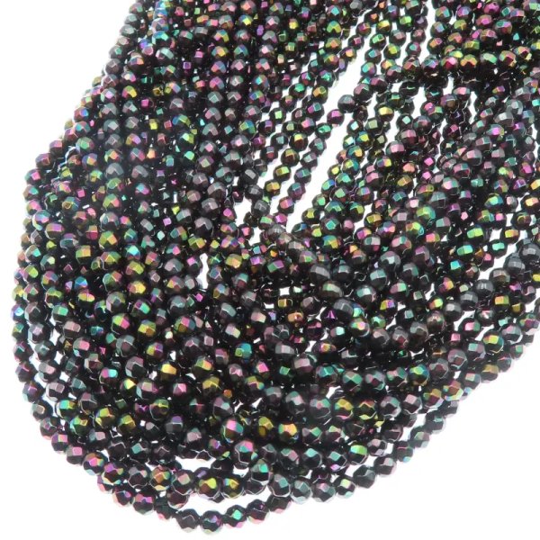 Hematyt zielono-fioletowo-brązowy fasetowane kulki 3 mm – sznur ok. 39,5 cm