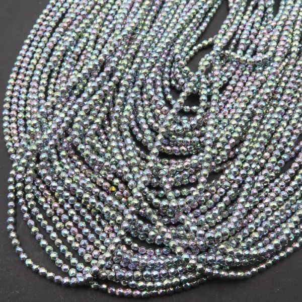 Hematyt zielono-fioletowo-srebrny fasetowane kulki 2mm (sznur)