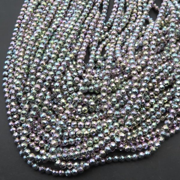 Hematyt zielono-fioletowo-srebrny fasetowane kulki 3mm (sznur)